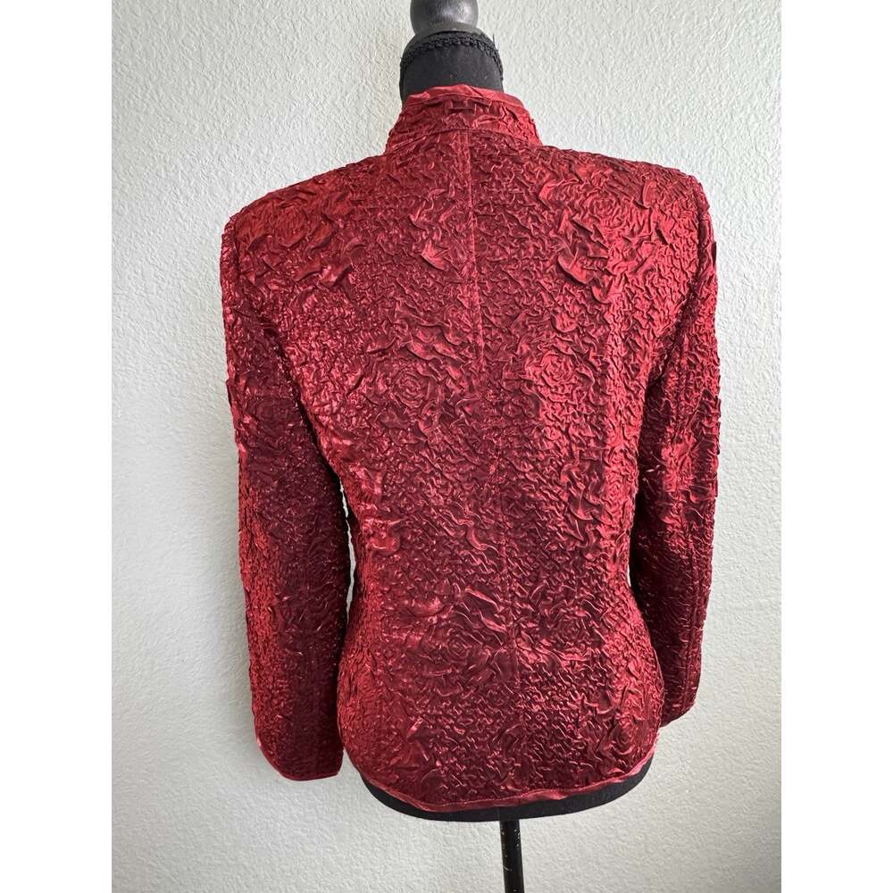 Vintage 90s Victor Costa Red 3D Rose Zip Jacket Whimsigoth Coquette Womens 6 - Picture 6 of 14